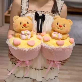 Мультяшный букет, ручной цветок, масло, маленький медведь, плюшевая игрушка, мягкая кукла, плюшевая подушка, украшение на свадьбу и день святого Валентина 35cm