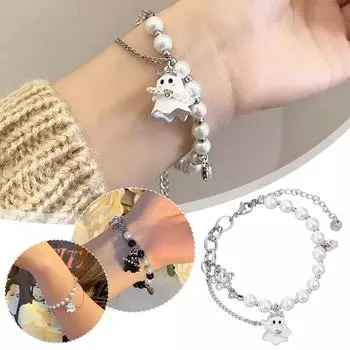 Мультяшный черно-белый браслет из бисера с привидением, нишевая нитка, популярный тренд, стиль, ювелирные изделия, ручная работа, крутой Gi F9S1 White-One size
