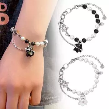 Мультяшный черно-белый браслет с привидениями из бисера Niche Hand Trend Sweet Jewelry Style Cool Hand Gi A5H2 White-One size