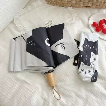 Мультяшный черно-белый кот автоматический зонт женский складной зонт от солнца двойного назначения защита от солнца УФ-защита