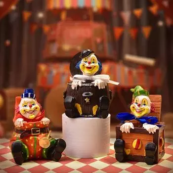 Мультяшный цирковой клоун, фигурка весеннего клоуна в коробке, подарочный пакет из бочки, статуэтка клоуна из смолы, украшение для домашнего офиса, рабочего стола, украшение C