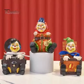 Мультяшный цирковой клоун, фигурка весеннего клоуна в коробке, подарочный пакет из бочки, статуэтка клоуна из смолы, украшение для домашнего офиса, рабочего стола, украшение C