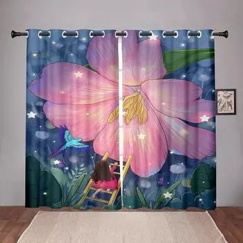 Мультяшный цветок, цветочная горничная, затемняющие шторы для спальни, гостиной, ванной, кухни, двери, зала, высокое затемнение, новые W55 X H120cm X 2&HOOK