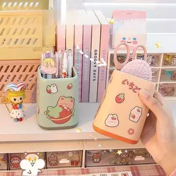 Мультяшный держатель для ручек для девочек, настольный, большой емкости, ведро для ручек, школьный офисный ящик для хранения канцелярских принадлежностей зелёный