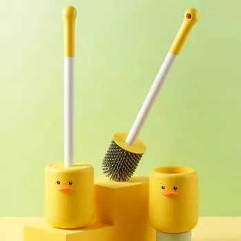 Мультяшный держатель для туалетной щетки настенный силиконовый туалетный ершик быстросливная щетка для чистки мягкая щетина инструмент для чистки туалета жёлтый