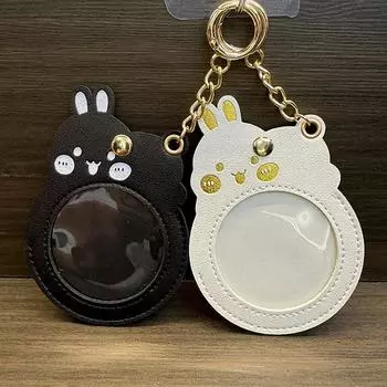 Мультяшный держатель значка Keychian милый кролик в форме звезды аниме периферийный значок кулон искусственная кожа милый медаль дисплей защитная сумка белый
