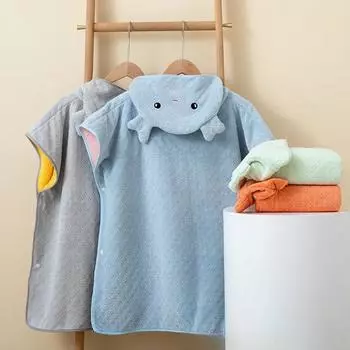 Мультяшный детский банный халат для мальчиков и девочек, пижама, одежда для малышей, детский мягкий банный халат, ночная рубашка, коралловый флис, полотенце с капюшоном серый