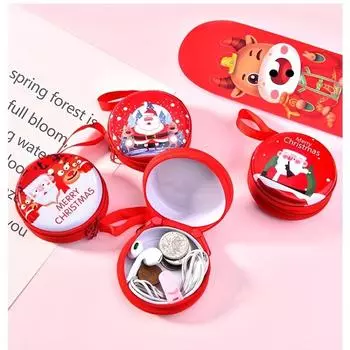 Мультяшный детский рождественский кошелек для монет, портативный мини-мешок для хранения монет с наушниками, небольшой подарок для детского сада, круглый кошелек для монет на молнии