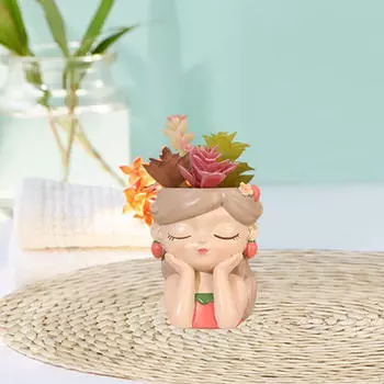 Мультяшный девчачий горшок для растений, декоративный цветочный горшок, украшение для дома, настольный цветочный горшок, маленький смоляной цветок Gray Red