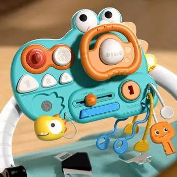 Мультяшный динозавр руль игрушка мелкая моторика интерактивная бизиборд малыши зелёный