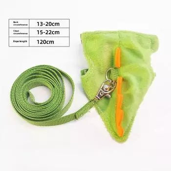 Мультяшный дизайн динозавра Регулируемый поводок для маленьких питомцев Износостойкий Легкий поводок для выгула на улице Шлейка-поводок для питомца зелёный