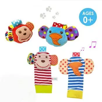 Мультяшный дизайн животных Просветительный компаньон младенческого роста Детские игрушки Игрушки для раннего образования 4шт / набор Запястье животныхНоски погремушка
