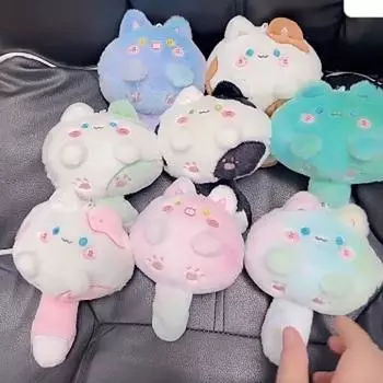 Мультяшный длиннохвостый кот, плюшевый брелок, писк, мягкий брелок с котом, детские игрушки белый/коричневый