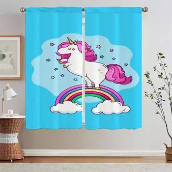 Мультяшный Единорог Плотные Готовые Шторы Дешевые Вещи С Бесплатная Доставка Для Домашнего Интерьера Шторы Жалюзи Для Гостиной W50xH70cmx2pcs-CL