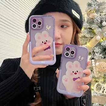 Мультяшный фиолетовый кролик в виде ракушки для Iphone 13 12 11 Promax 14 Pro Max Plus подставка-держатель милый кролик милый чехол для телефона Conque for iphone 11PROMAX