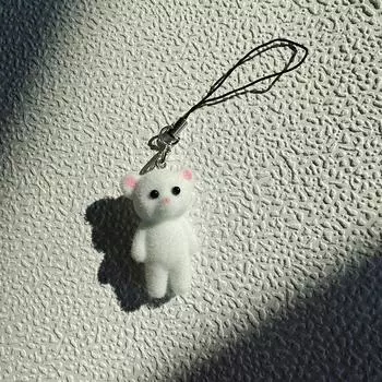 Мультяшный флокированный кот, подвесной ремешок для телефона, милый медведь, кукла, ремешок для мобильного телефона