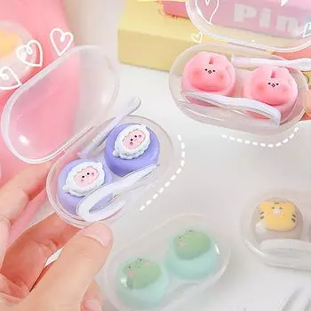 Мультяшный футляр для контактных линз с изображением животных, симпатичный студенческий мини-контактный глаз, портативный компактный контейнер для хранения, коробка для ухода