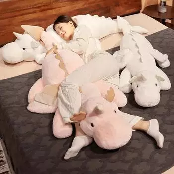 Мультяшный гигантский летающий дракон, белый, розовый, снежный дракон, плюшевый динозавр, плюшевая игрушка, мягкая кукла, большая подушка для сна, подарок для ребенка 70cm белый
