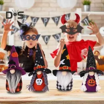 Мультяшный гном плюшевая кукла украшение на Хэллоуин гномы клетчатый принт многоразовый моющийся праздничная атмосфера домашний стол фигурка украшения A