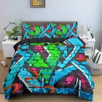 Мультяшный Граффити Постельный Комплект Мальчики Девочки Двуспальный Королевский Размер Пододеяльник Наволочка Кровать Мальчики Взрослые Мода Домашний Текстиль EU single(135x200cm)
