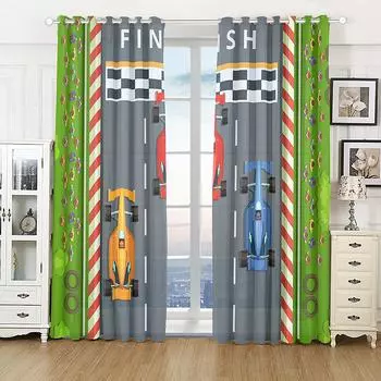 Мультяшный грузовик, гоночная машина, пожарный, экскаватор, мальчик, оконное оформление для спальни, офиса, кухни, гостиной, домашнего декора, для девочек, 2 шт. W50 X H130(CM)X2&Hook