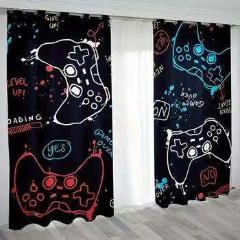 Мультяшный игровой контроллер, переключатель, оконные шторы, жалюзи для гостиной, детской спальни, ванной комнаты, кухни, офиса, двери, домашнего декора, 2 шт. W65X60H(cm)X2Pcs&Hook