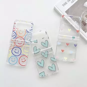 Мультяшный Ins задняя крышка для Samsung Flip3 Flip4 Z Flip 3 4 5g прозрачный милый улыбающийся радужный ПК жесткий чехол для телефона Fundas Shell For Samsung Flip 4