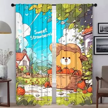 Мультяшный клубничный сад занавески детская комната оконная занавеска для комнаты 2 панели Хэллоуин украшения тюль для спальни абажуры для дома W50xH70cmx2pcs-CL