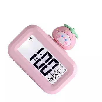 Мультяшный клубничный тихий цифровой будильник с температурным дисплеем Мини милый студенческий будильник