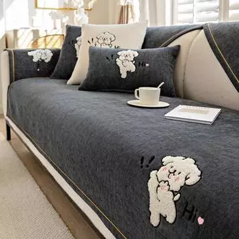 Мультяшный коллаж с вышивкой синель, подушка для дивана, противоскользящая утолщенная крышка для дивана, антистатическая однотонная подушка для дивана, наволочка 70x70cm 1pcs