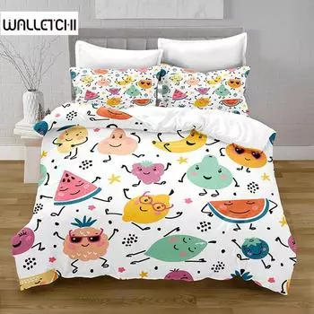 Мультяшный комплект постельного белья с фруктами, арбузом, ананасом, лимоном, бананом, японским принтом, мягкий комплект постельного белья из полиэстера для детей и подростков EU single(135x200cm)
