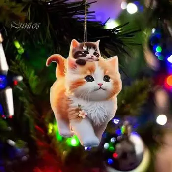 Мультяшный кот акриловое подвесное украшение для дома комнатная рождественская елка зеркало заднего вида автомобиля 2D плоский котенок подвесное украшение животное кулон 1