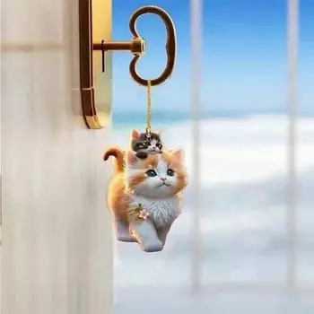 Мультяшный кот Акриловые подвесные украшения для дома, комнатная рождественская елка, зеркало заднего вида автомобиля