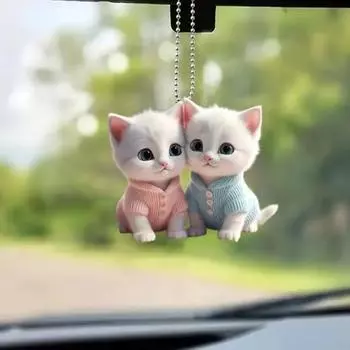 Мультяшный кот автомобильный кулон акриловый милый котенок подвесной орнамент шнурок причудливая сумка розовый/синий
