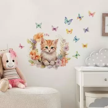 Мультяшный кот бабочка детская спальня детский сад украшение стены декоративные настенные наклейки 40*60CM/fun-e5