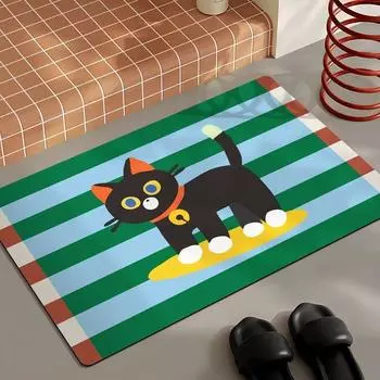 Мультяшный кот Диатомовая грязь Коврик для пола Грязеотталкивающий и Легкий в уходе Противоскользящий Коврик для ног Водопоглощение и Быстросохнущий Коврик для пола в ванной 40 * 60cm