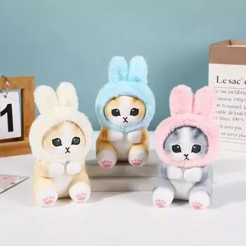 Мультяшный кот, плюшевая кукла, кулон, головной убор с кроликом, милый аниме котенок, кукла, плюшевый орнамент, мягкая кукла для ключей, очаровательный рюкзак 10cm розовый