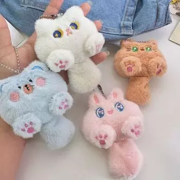 Мультяшный кот, плюшевый брелок, милая игрушка, плюшевая кукла-кролик, брелок для ключей Kawaii, мягкий кулон в виде медведя с хвостом, декор для рюкзака имбирный