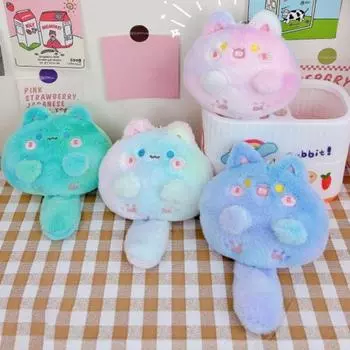 Мультяшный кот, плюшевый кулон, встроенный котенок, плюшевая милая красочная аниме-пищалка, игрушка-орнамент, мягкая набивка фиолетовый