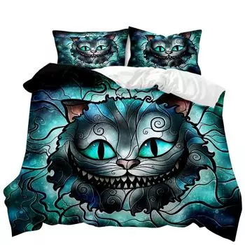 Мультяшный кот пододеяльник комплект милый кошачий голова декор комнаты комплект постельного белья красочный питомец двойной двуспальный королевский размер полиэстер стеганый чехол 70x133cm 2pcs