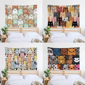 Мультяшный кот Простой гобелен Офис Гостиная Украшение Домашний Настенный Гобелен 100x75cm
