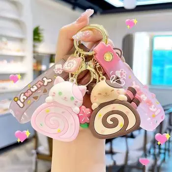 Мультяшный котенок-кошка в виде яичного рулета брелок котенок в виде яичного рулета кекс кукла женщина леди девочка розовый
