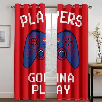 Мультяшный красный игровой контроллер геймпад мальчик оконные шторы жалюзи для гостиной детской спальни кухни двери домашний декор 2 шт W50 X H130(CM)X2&Hook
