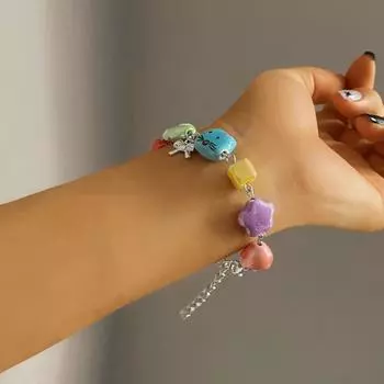 Мультяшный красочный браслет с изображением кошки и рыбы, простой дизайн, подвеска-бантик, регулируемая, подарок для девочки на вечеринку, ювелирные изделия
