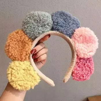 Мультяшный красочный цветок гусеница плюшевая повязка на голову для макияжа, мытья волос, обруч для волос для женщин, девочек, плюшевая женская повязка на голову, аксессуары для волос