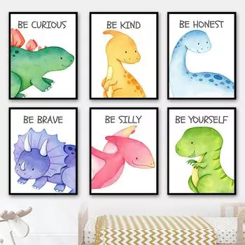 Мультяшный красочный динозавр, растущий цитата, настенная живопись на холсте, плакаты на скандинавскую тему и принты, настенные картины для детской комнаты, декор для детской комнаты 21cm30cm NoFrame