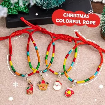 Мультяшный красочный рождественский браслет, регулируемые плетеные веревки для рук, милый цветной браслет ручной работы на удачу, рождественский подарок