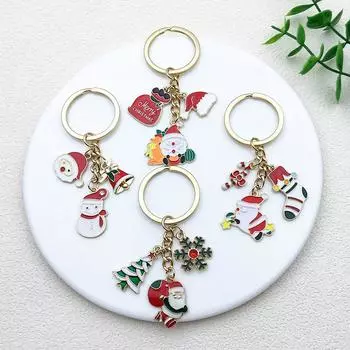 Мультяшный креативный рождественский подарок Рождественский брелок Кольцо Рождественская елка Старик Снежинка Колокольчик Подвеска H
