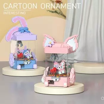 Мультяшный кролик коготь машина строительные блоки розовая лиса модель Bircks со светом настольный DecoKids DIY головоломка сборка игрушки подарки