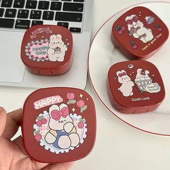 Мультяшный Кролик Контактные Линзы Футляр Мультяшный Милый Портативный Контактные Линзы Коробка С Зеркальцем Девочки Подарки Для Путешествий